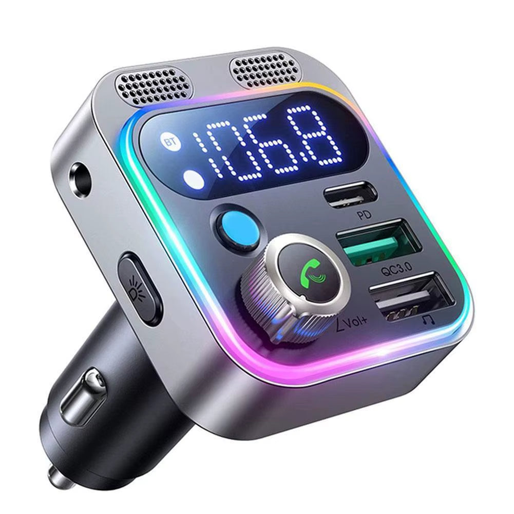 Bluetooth 5.3 FM Transmitter 4 Port USB Car Charger Type C PD 250W Fast Charging Adapter for Huawei OPPO Oneplus