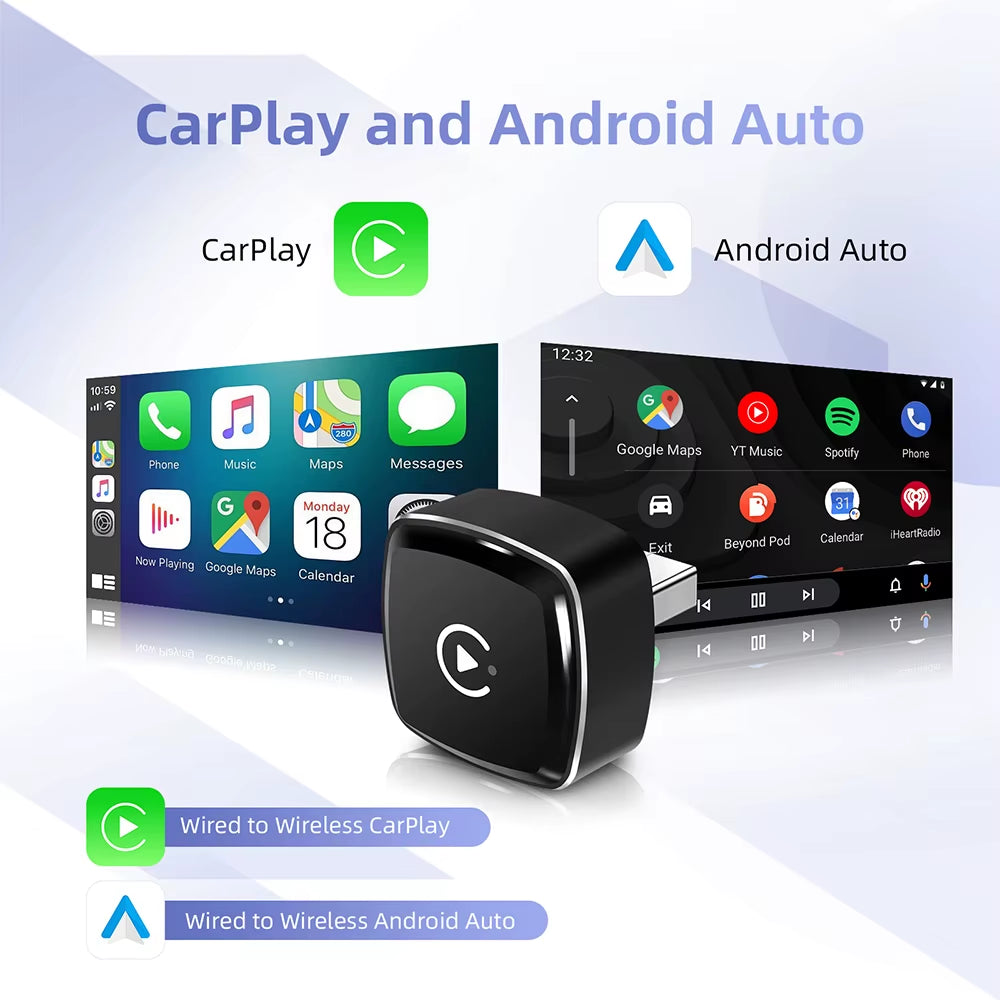 2025 Upgraded Wireless Carplay Adapter Wireless Android Auto AI Smart Box Intelligent Systems for Wired Carplay Car