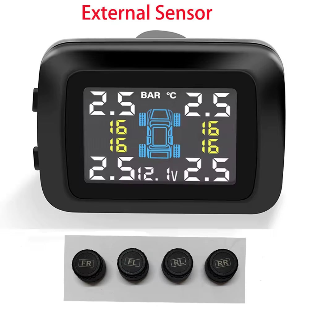 Car TPMS Cigarette Lighter Tire Pressure Monitoring System Alarm Tyre Air Pressure Meter Gauge Temperature Warning with 4 Sensor