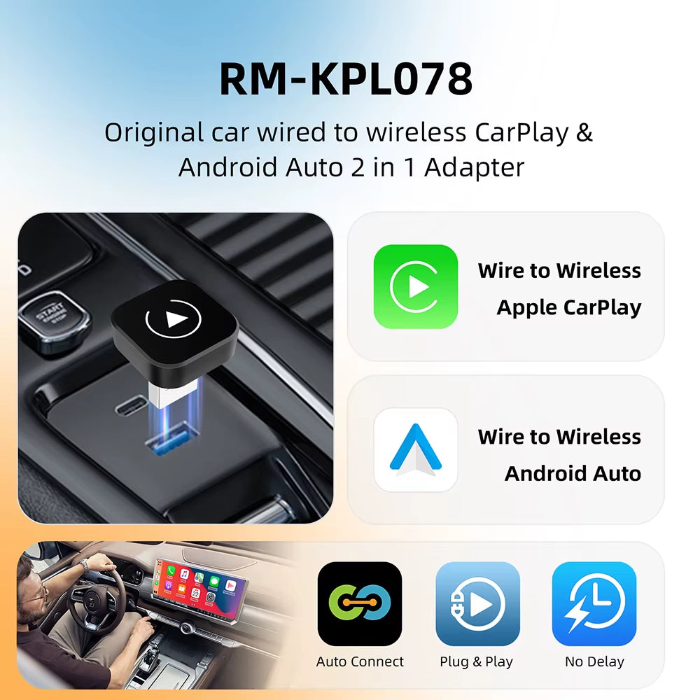 2025 Upgraded Wireless Carplay Adapter Wireless Android Auto AI Smart Box Intelligent Systems for Wired Carplay Car
