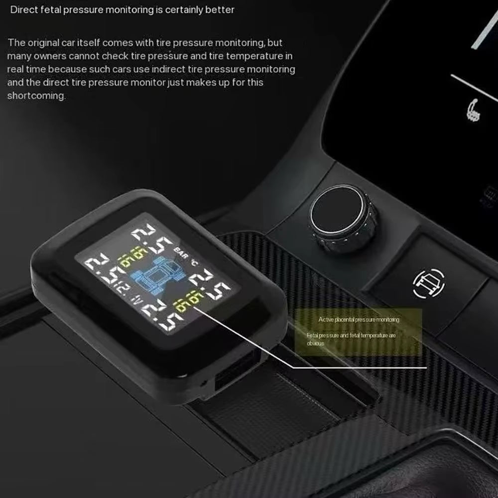 Car TPMS Cigarette Lighter Tire Pressure Monitoring System Alarm Tyre Air Pressure Meter Gauge Temperature Warning with 4 Sensor
